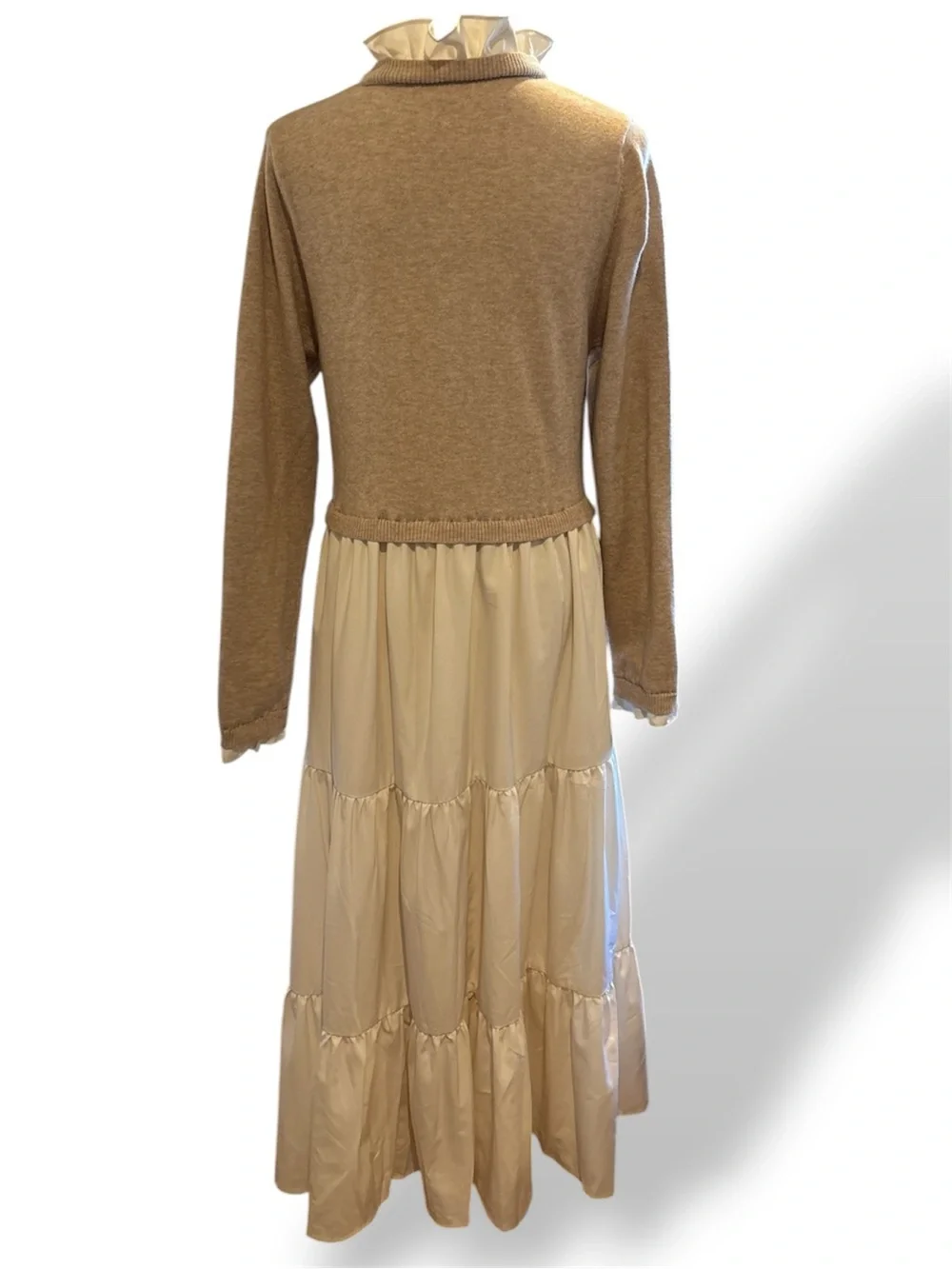 BALTIC BORN Sophie Sweater Dress Natural Tan Cream Tiered Maxi Ruffle Collar XL - Picture 3 of 8